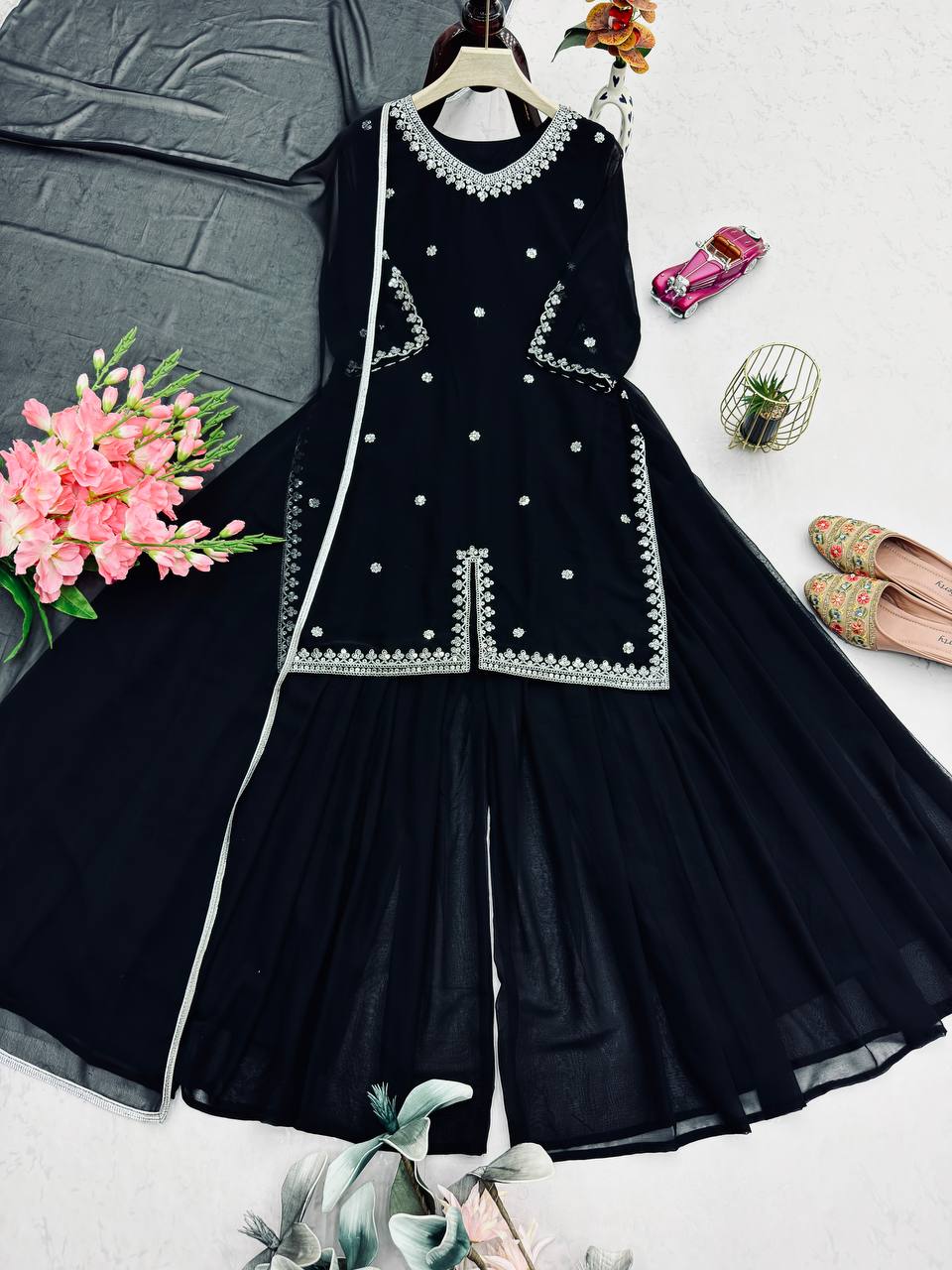 Black Color Designer Plazo Suit For Function Wear