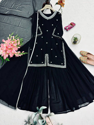 Black Color Designer Plazo Suit For Function Wear