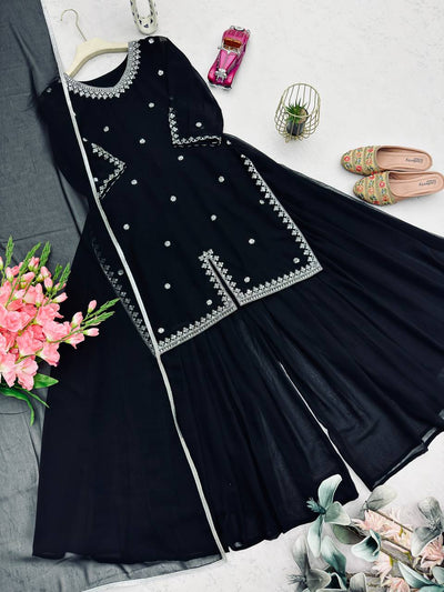 Black Color Designer Plazo Suit For Function Wear