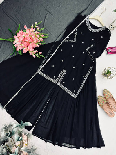 Black Color Designer Plazo Suit For Function Wear