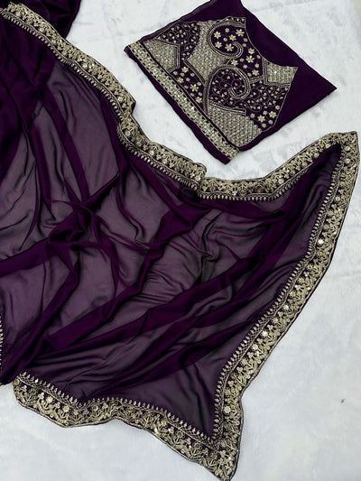 Party Wear Purple Color Rangoli Silk With Sequence Work Saree