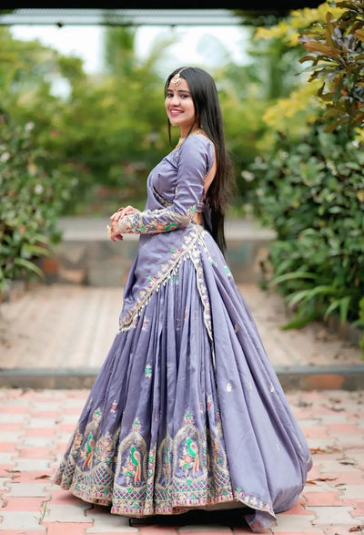 Levender Color Chinon Silk Embroidery Work Lehenga Choli