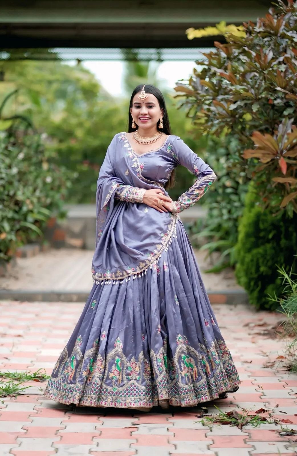 Levender Color Chinon Silk Embroidery Work Lehenga Choli