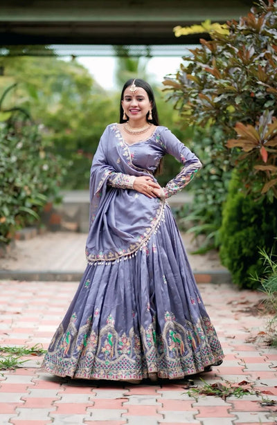 Levender Color Chinon Silk Embroidery Work Lehenga Choli