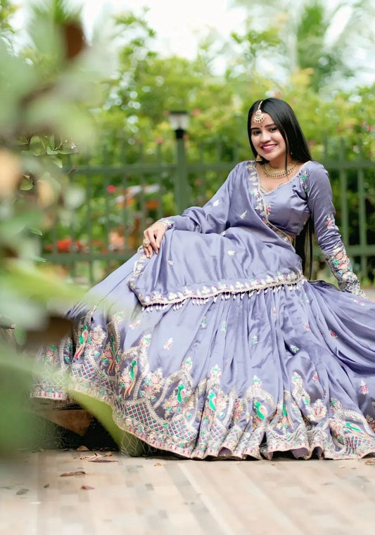 Levender Color Chinon Silk Embroidery Work Lehenga Choli