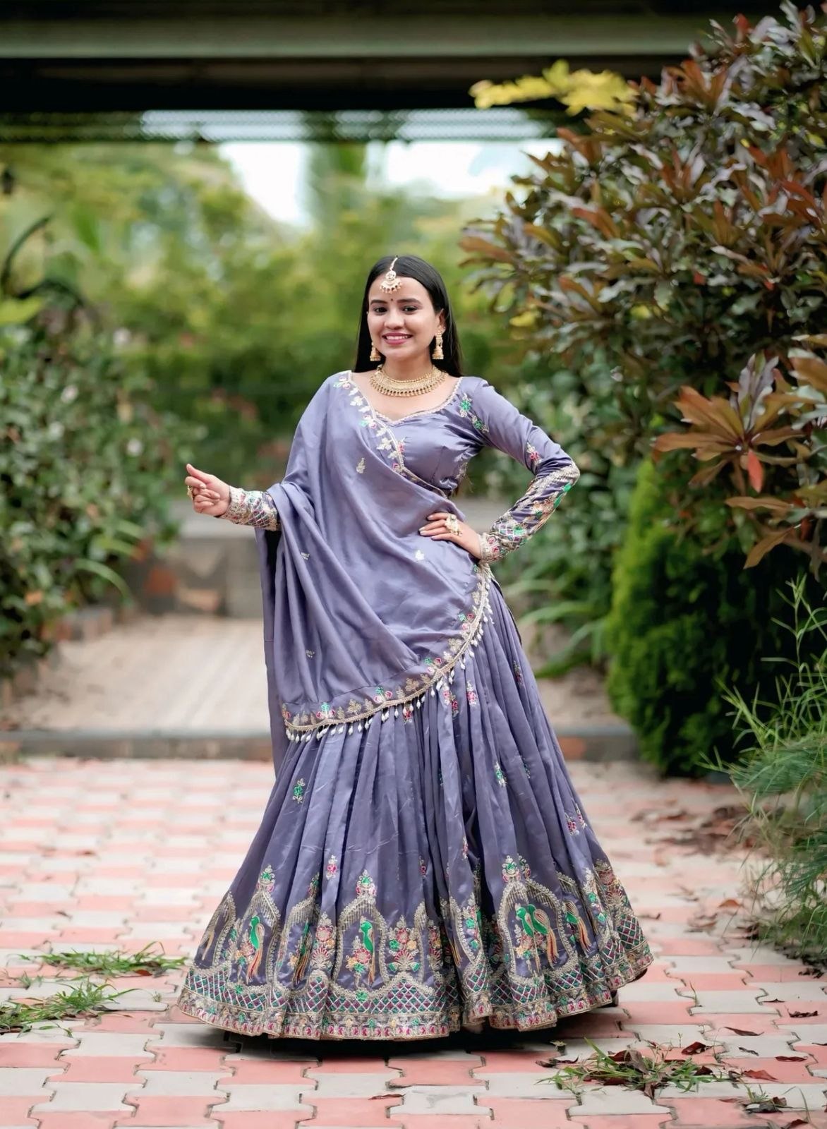 Levender Color Chinon Silk Embroidery Work Lehenga Choli