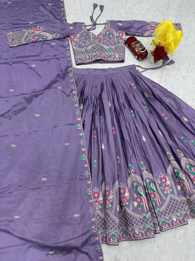 Levender Color Chinon Silk Embroidery Work Lehenga Choli