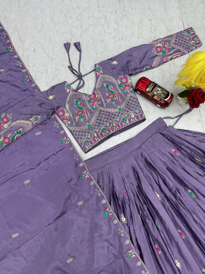 Levender Color Chinon Silk Embroidery Work Lehenga Choli