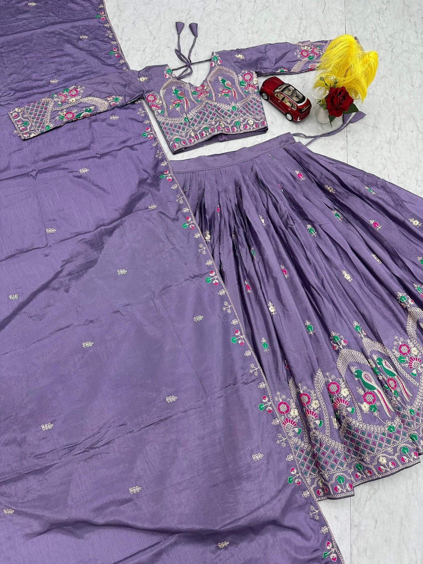 Levender Color Chinon Silk Embroidery Work Lehenga Choli