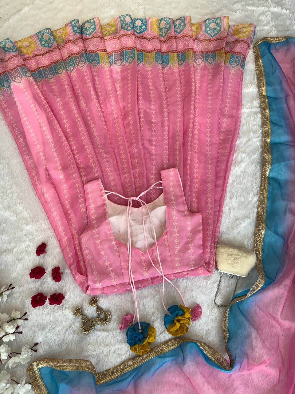 Pink Color Jimmy Organza Silk With Digital Printed Long Gown With Dupatta