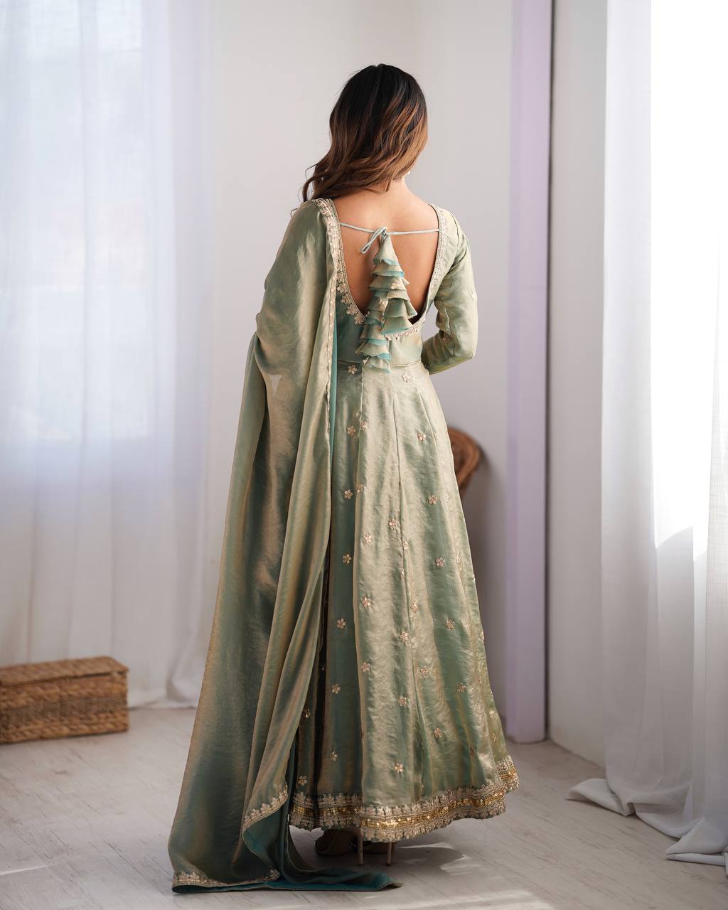 Sea Green Color Wedding Wear Anarkali Suit With Sequence Work