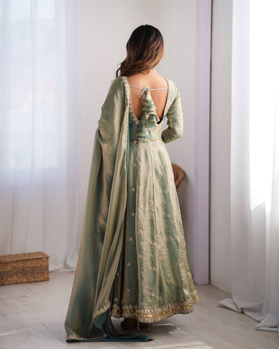 Sea Green Color Wedding Wear Anarkali Suit With Sequence Work