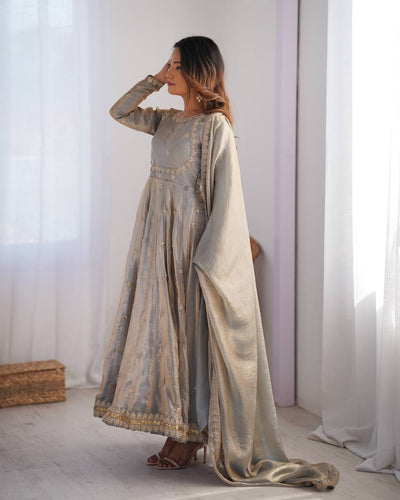 Gray Color Beautiful Wear Anarkali Suit For Wedding