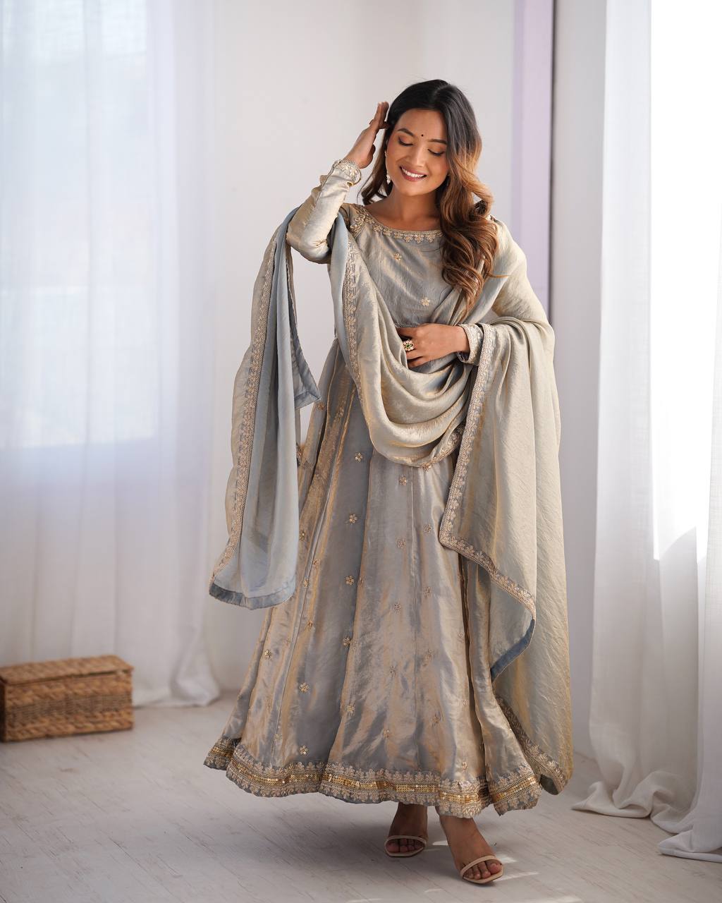 Gray Color Beautiful Wear Anarkali Suit For Wedding