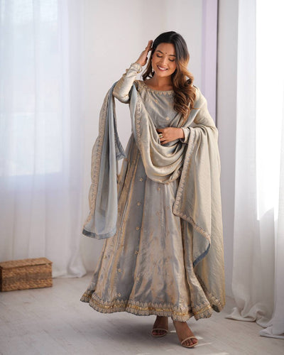 Gray Color Beautiful Wear Anarkali Suit For Wedding