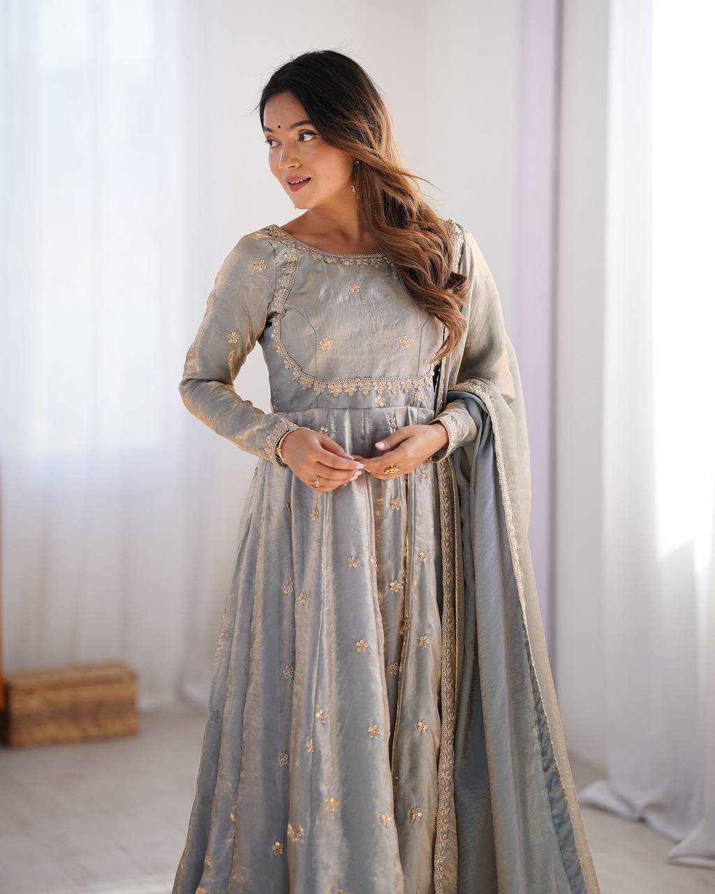 Gray Color Beautiful Wear Anarkali Suit For Wedding