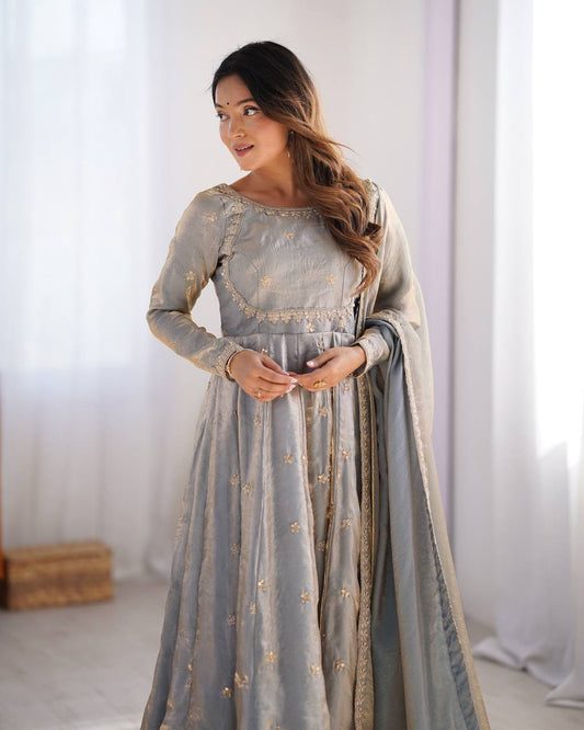 Gray Color Beautiful Wear Anarkali Suit For Wedding