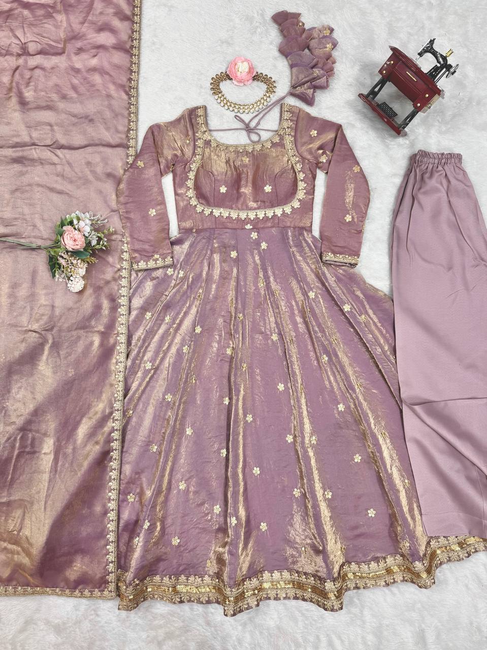 Pink Color Designer Wedding Wear Sequence Work Anarkali Suit