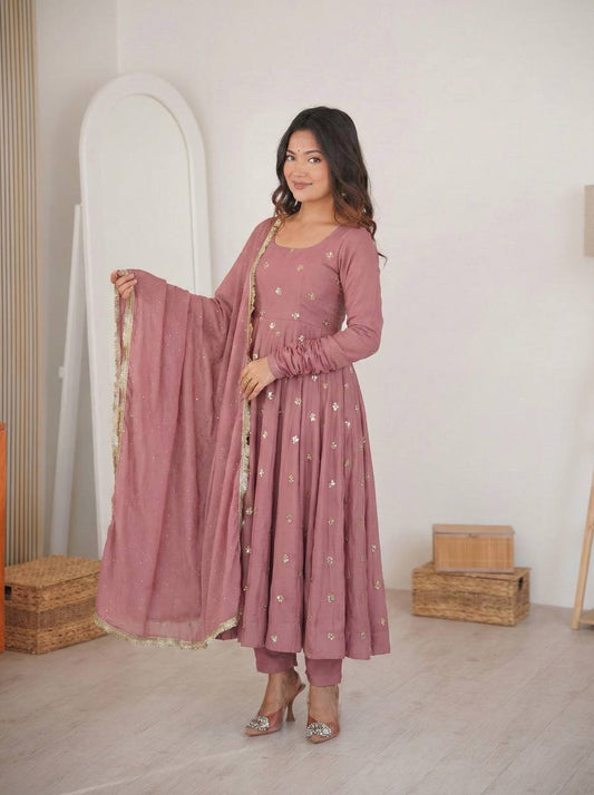 Onion Pink Color Roman Silk With Embroidery Work Anarkali Suit