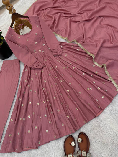 Onion Pink Color Roman Silk With Embroidery Work Anarkali Suit