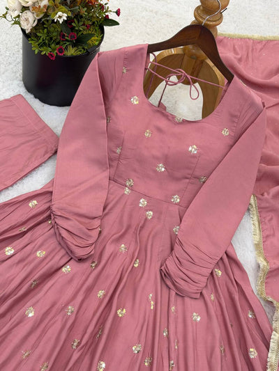Onion Pink Color Roman Silk With Embroidery Work Anarkali Suit