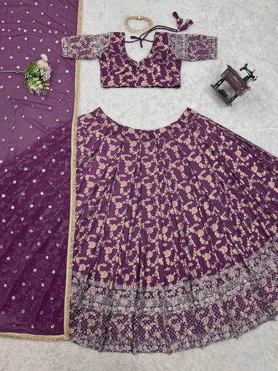 Purple Jequard Silk Wedding Wear Lehnega Choli