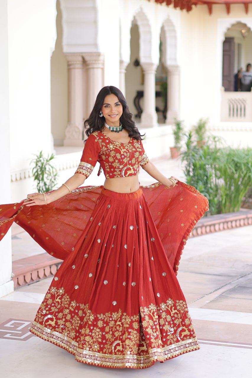 Orange Color Sequence Work Wedding Wear Lehenga Choli