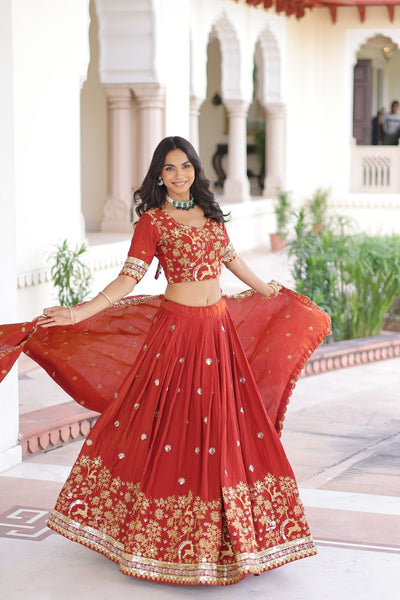 Orange Color Sequence Work Wedding Wear Lehenga Choli