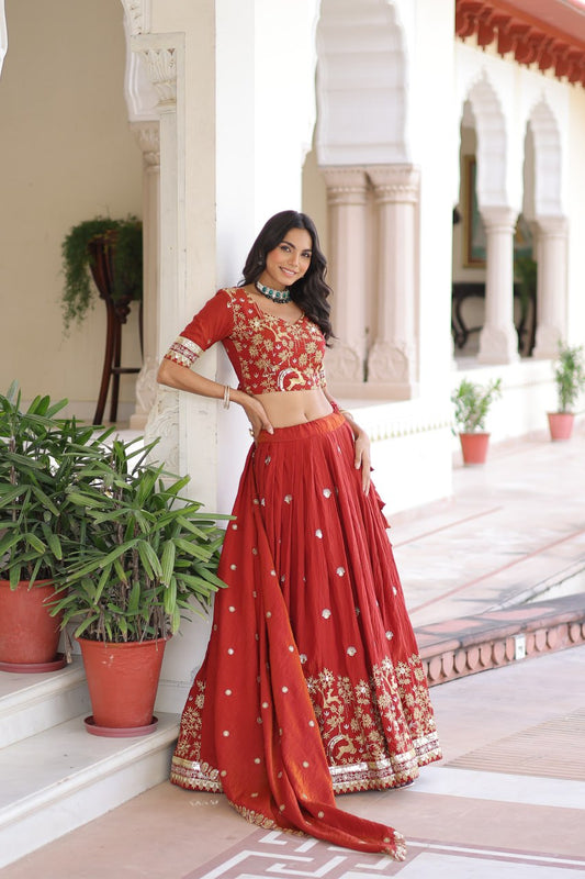 Orange Color Sequence Work Wedding Wear Lehenga Choli