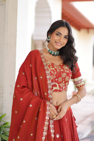 Orange Color Sequence Work Wedding Wear Lehenga Choli