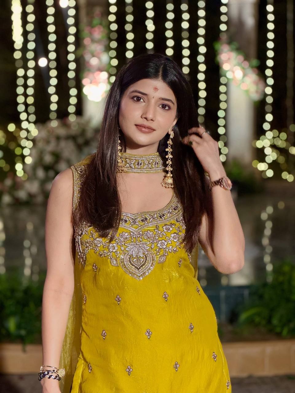 Yellow Color Haldi Function Wear Sequence Work Sharara Suit