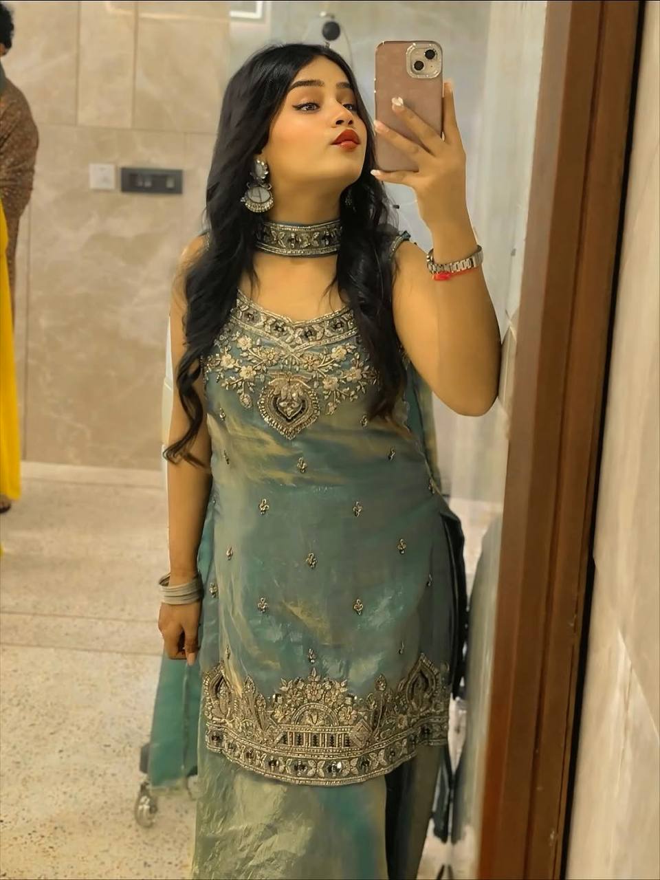 Sea Green Color Fandy Silk Wear Sharara Suit For Women
