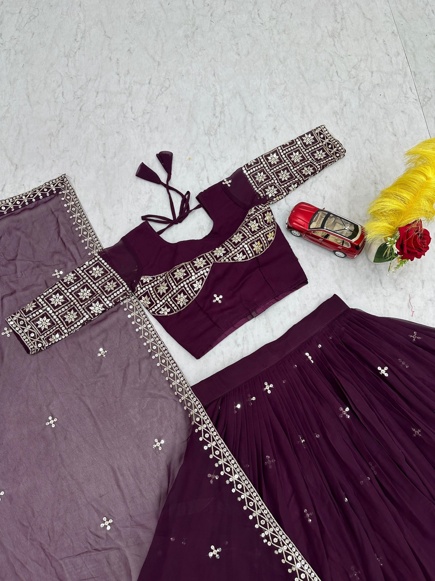 Wine Color Georgette With Embroidery Work Lehenga Choli
