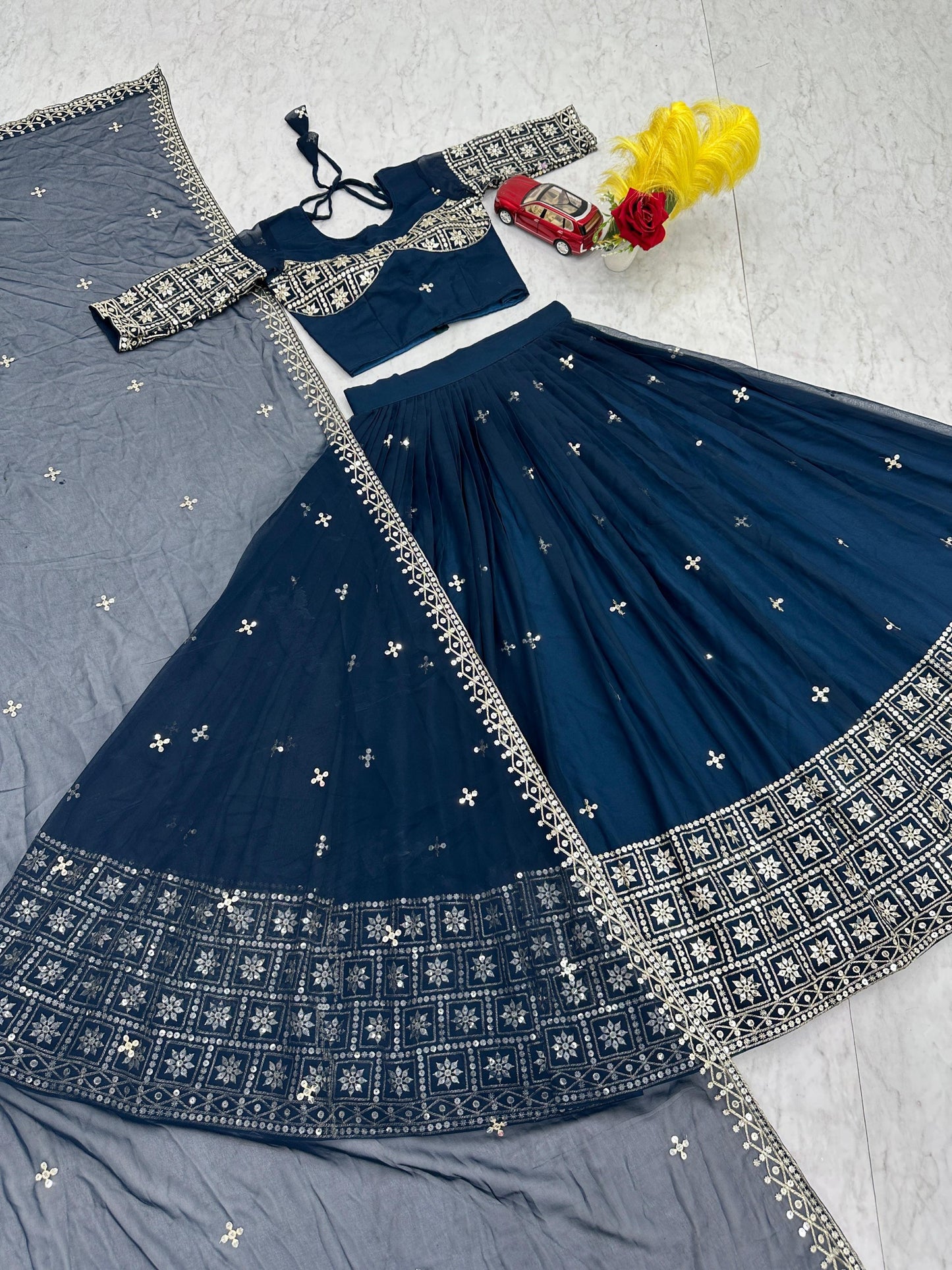 Rama Color Georgette With Embroidery Work Lehenga Choli