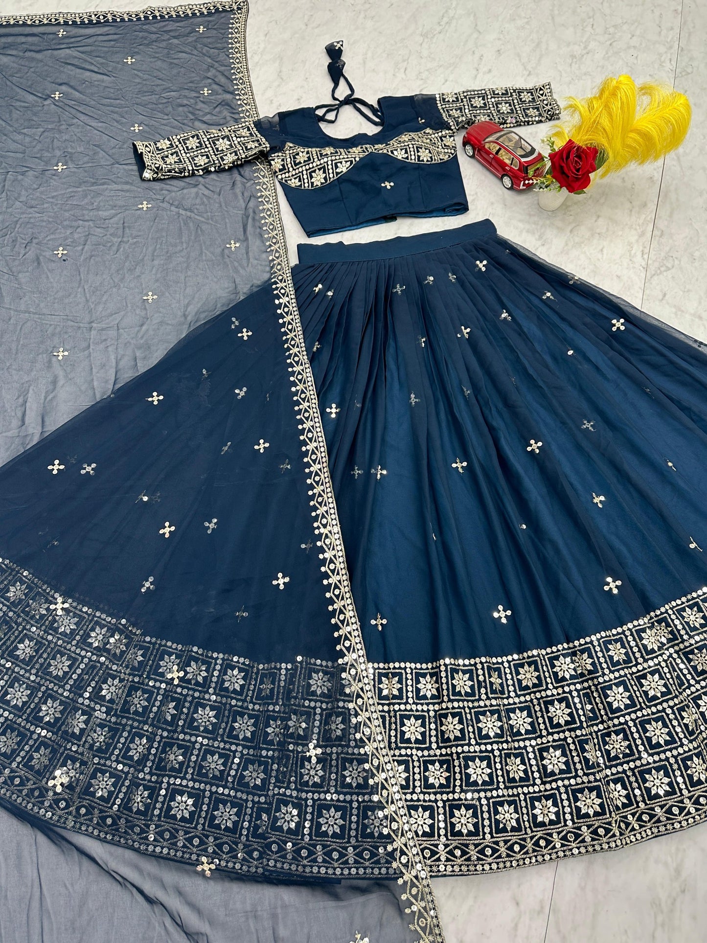 Rama Color Georgette With Embroidery Work Lehenga Choli