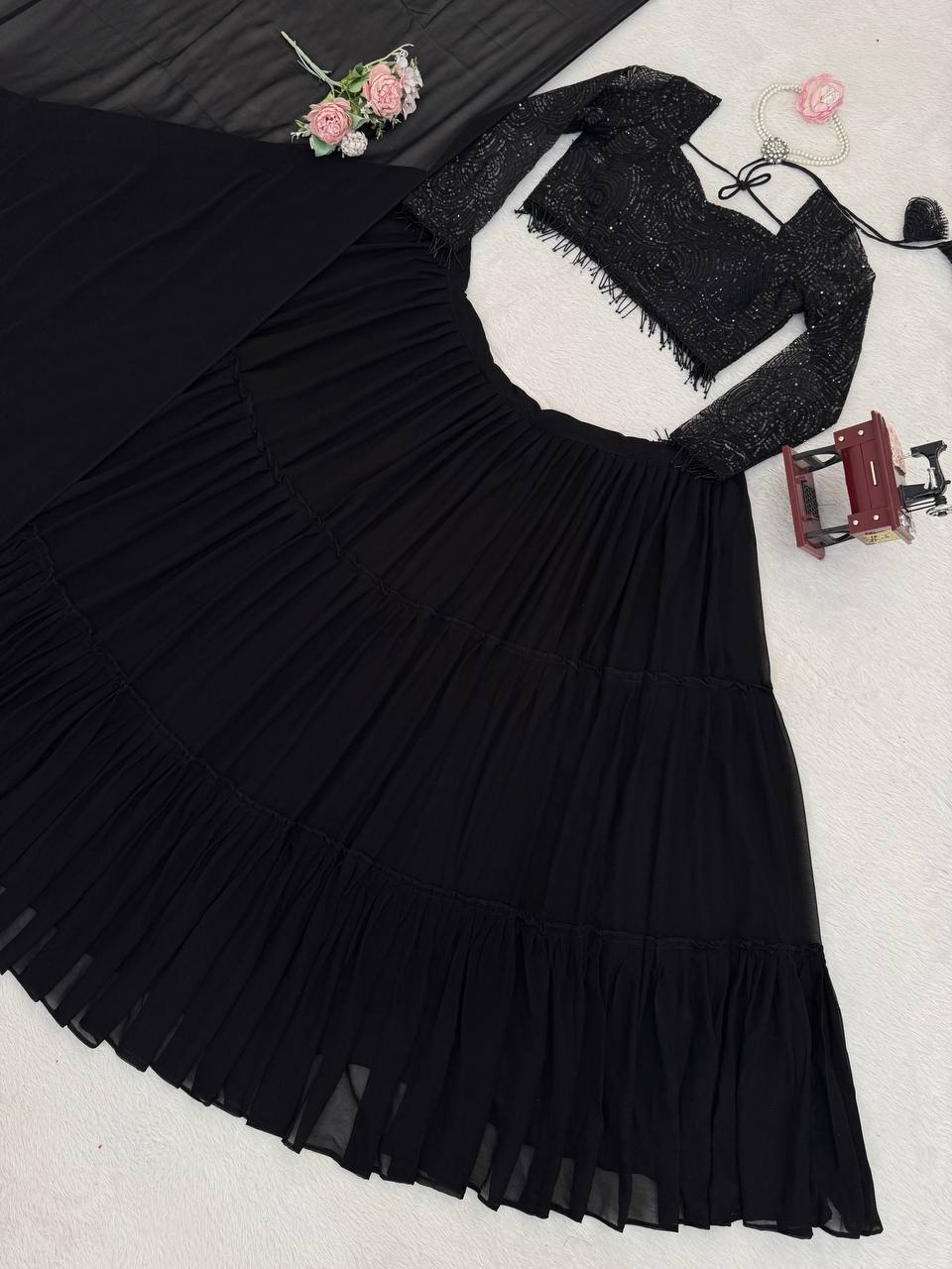 Party Wear Black Color Sequence Work Lehenga Choli