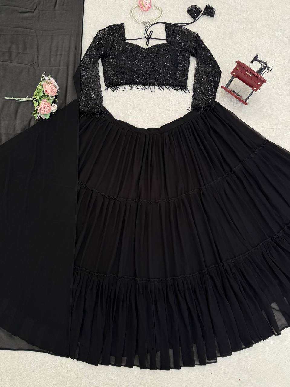 Party Wear Black Color Sequence Work Lehenga Choli