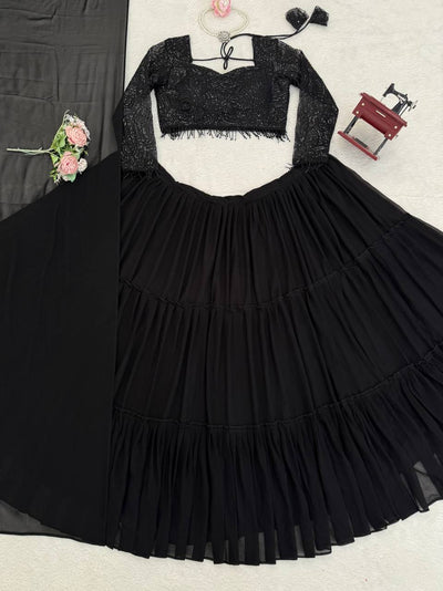 Party Wear Black Color Sequence Work Lehenga Choli
