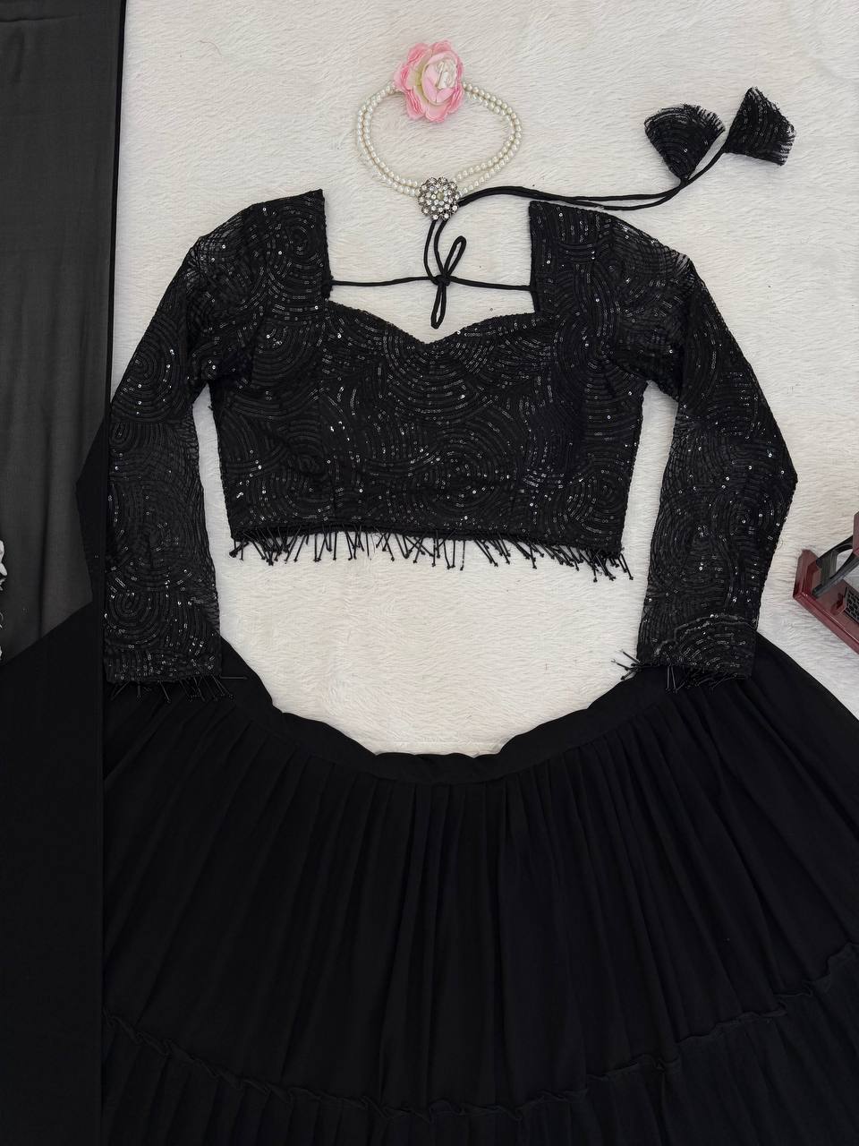 Party Wear Black Color Sequence Work Lehenga Choli