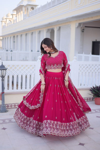 Pink Color Wedding Wear Jari And Sequence Work Lehenga Choli