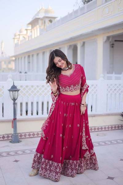Pink Color Wedding Wear Jari And Sequence Work Lehenga Choli