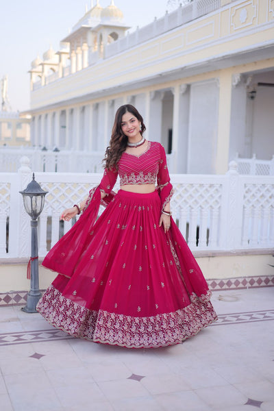 Pink Color Wedding Wear Jari And Sequence Work Lehenga Choli