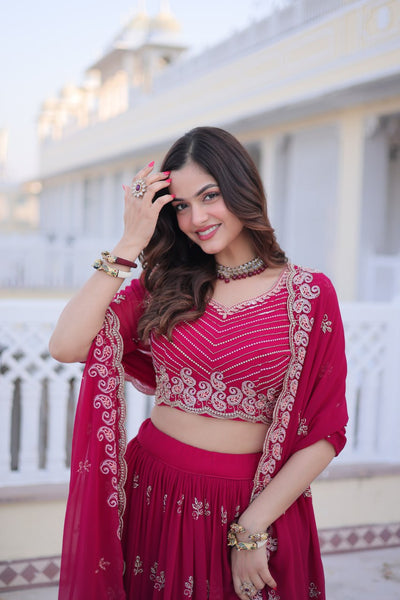 Pink Color Wedding Wear Jari And Sequence Work Lehenga Choli