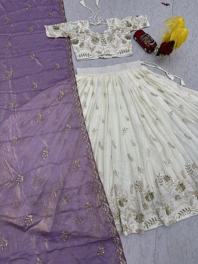 Beautiful Wedding Wear White Color Sequence Work Lehenga Choli