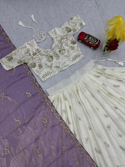 Beautiful Wedding Wear White Color Sequence Work Lehenga Choli