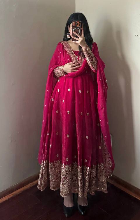 Red Color Fandy Silk With Embroidery And Sequence Work Anarkali Suit