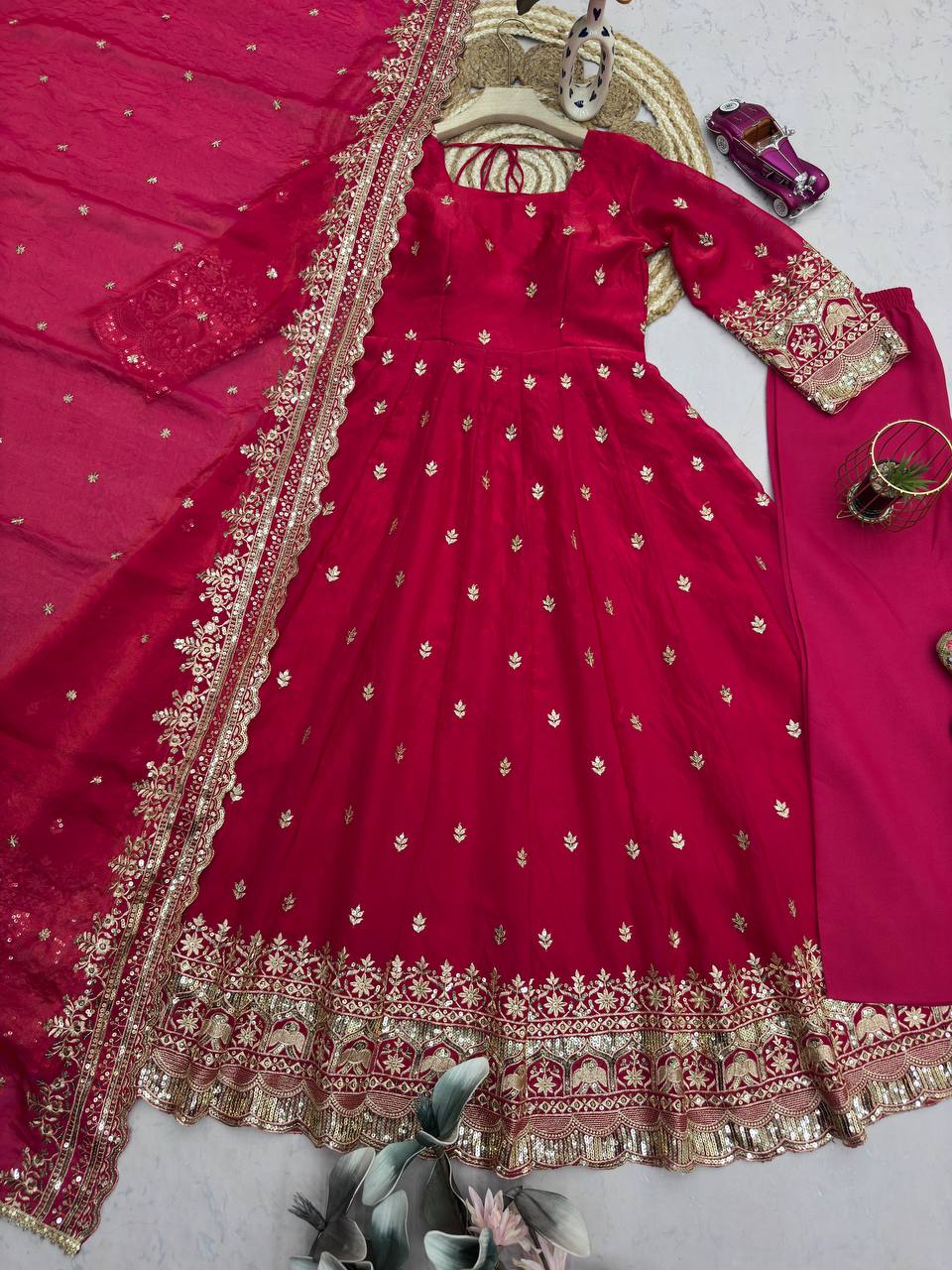 Red Color Fandy Silk With Embroidery And Sequence Work Anarkali Suit