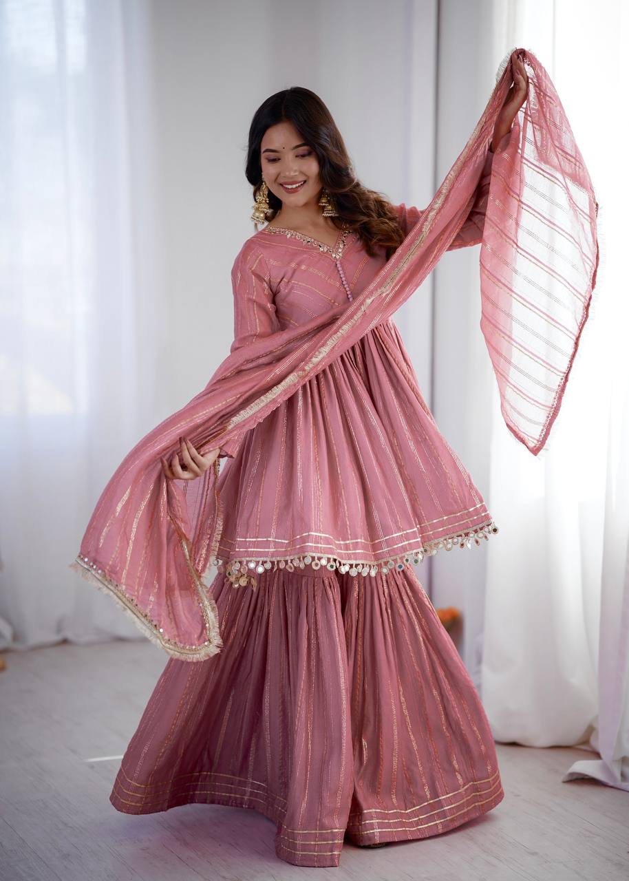 Designer Onion Pink Color Designer Sharara Suit For Women