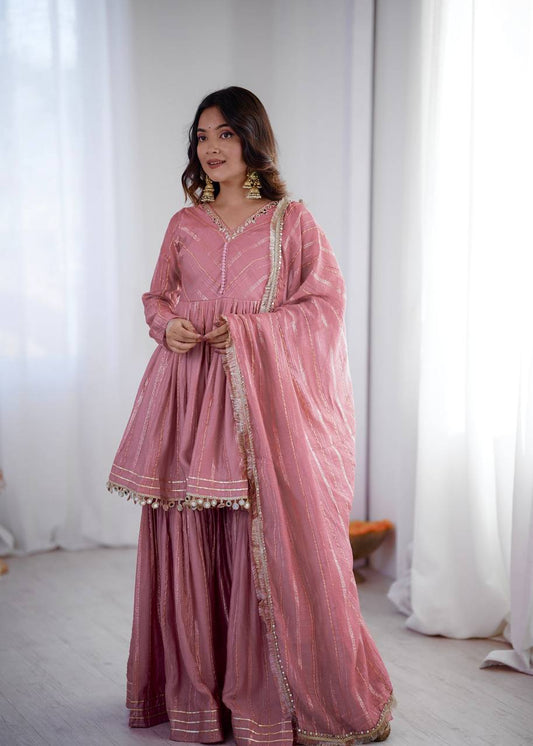 Designer Onion Pink Color Designer Sharara Suit For Women