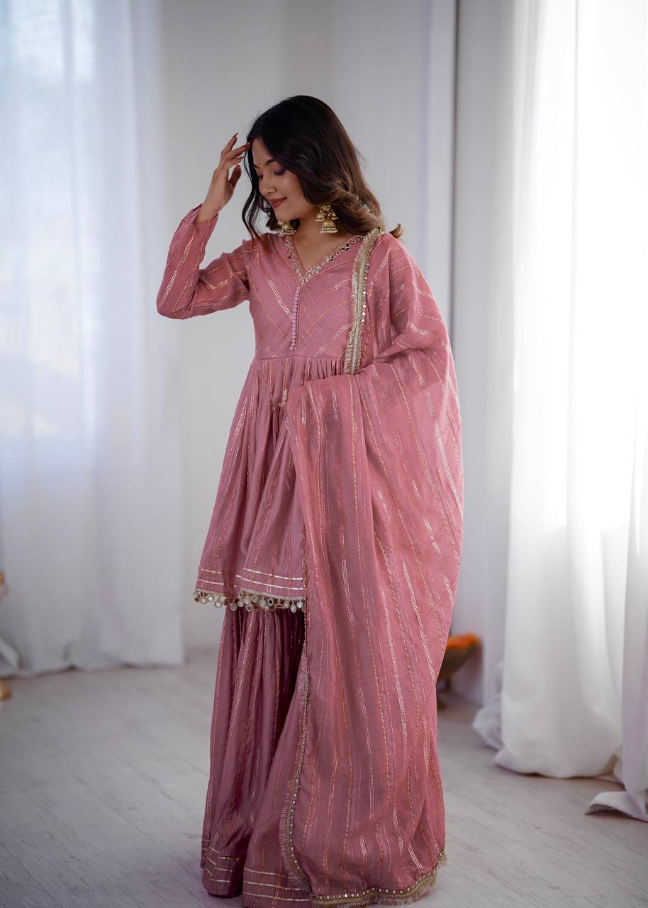 Designer Onion Pink Color Designer Sharara Suit For Women